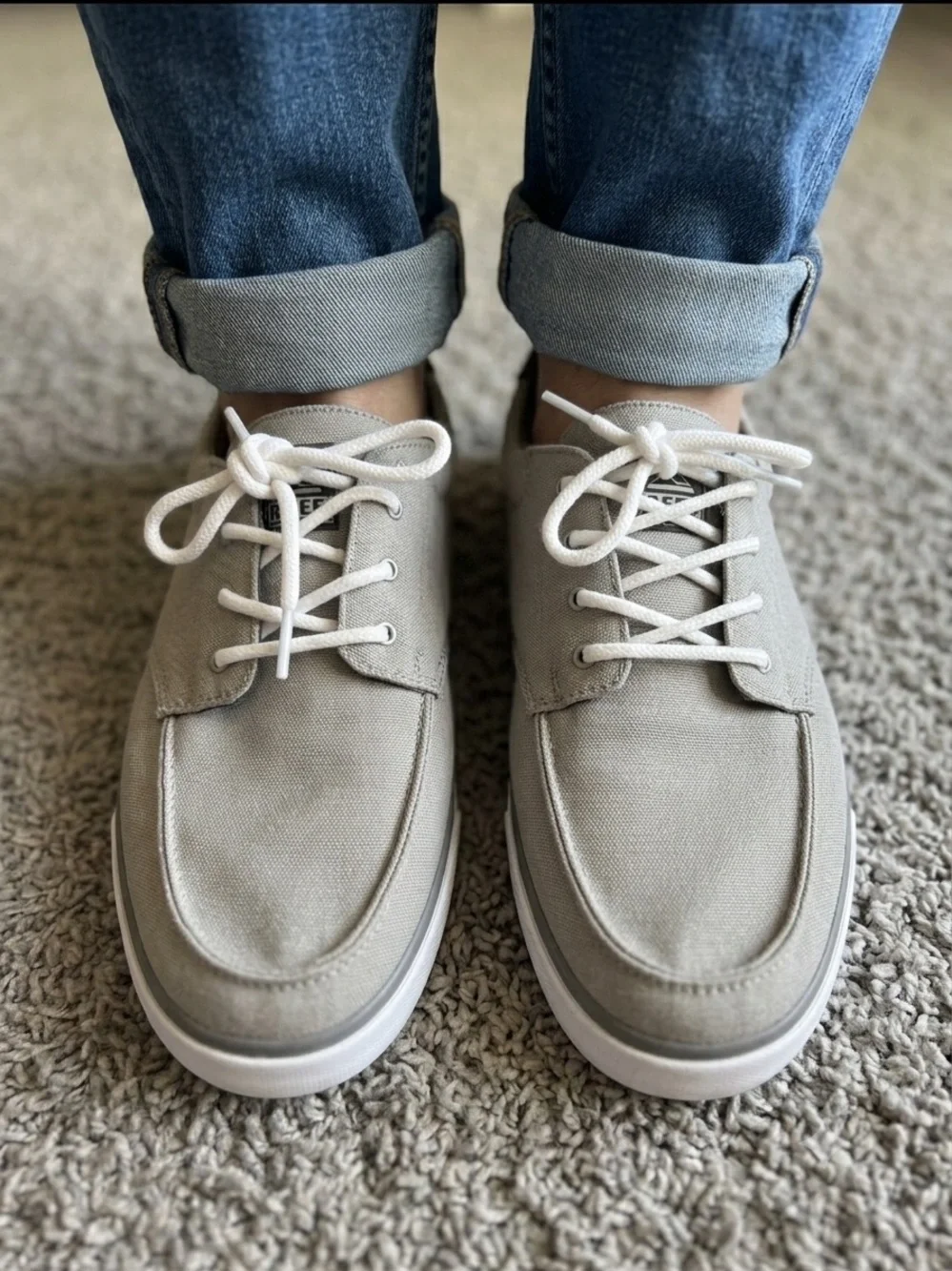 Reef Men's Canvas Deckhand Boat Shoes in Gray and White